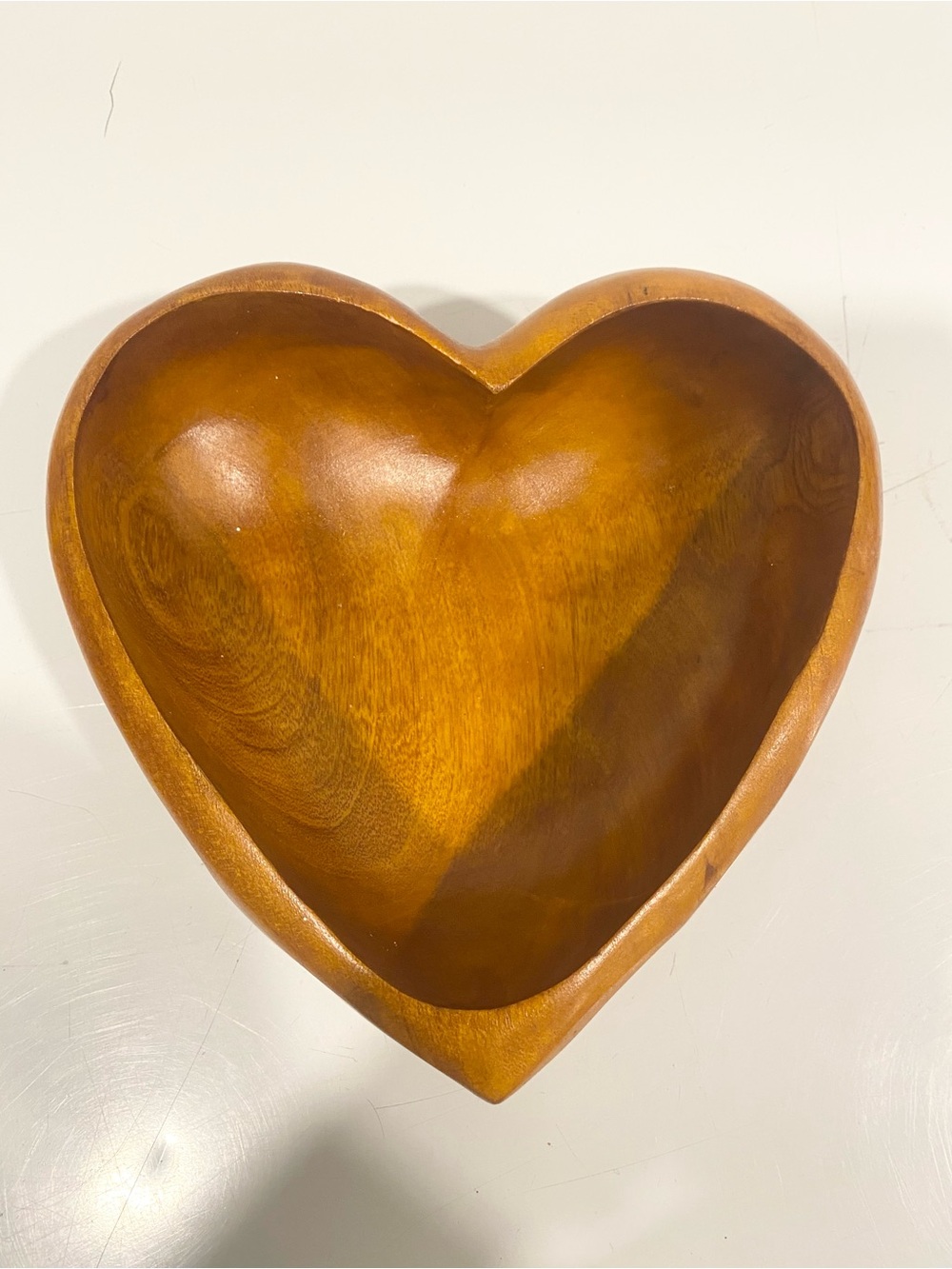 Vintage Monkey Pod Wood Heart Shaped Bowl Hand Carved Faceted MCM Decor